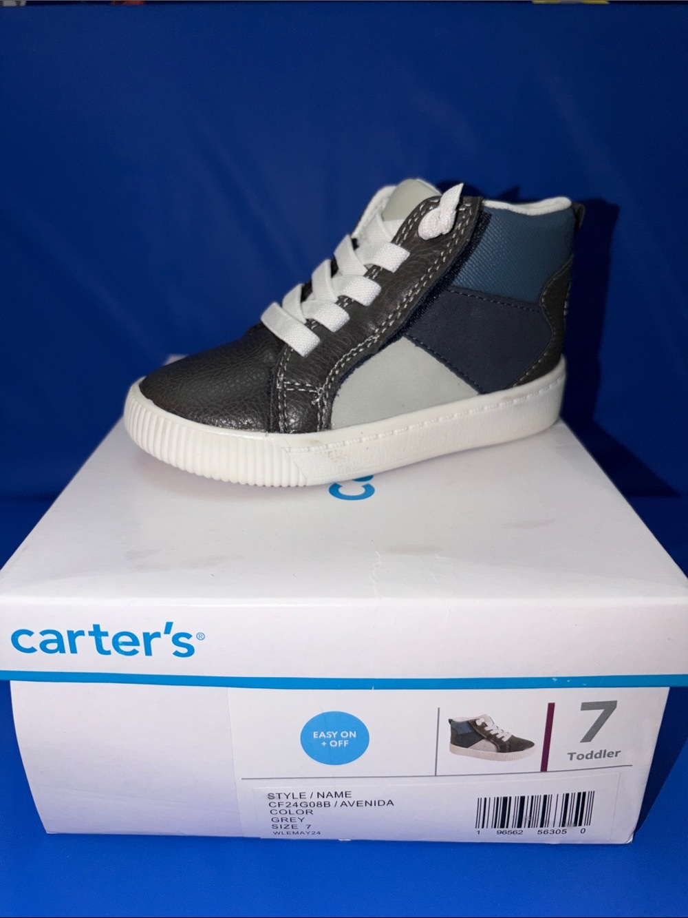 Carter's Toddler High-Top Sneaker in Gray, Navy and White